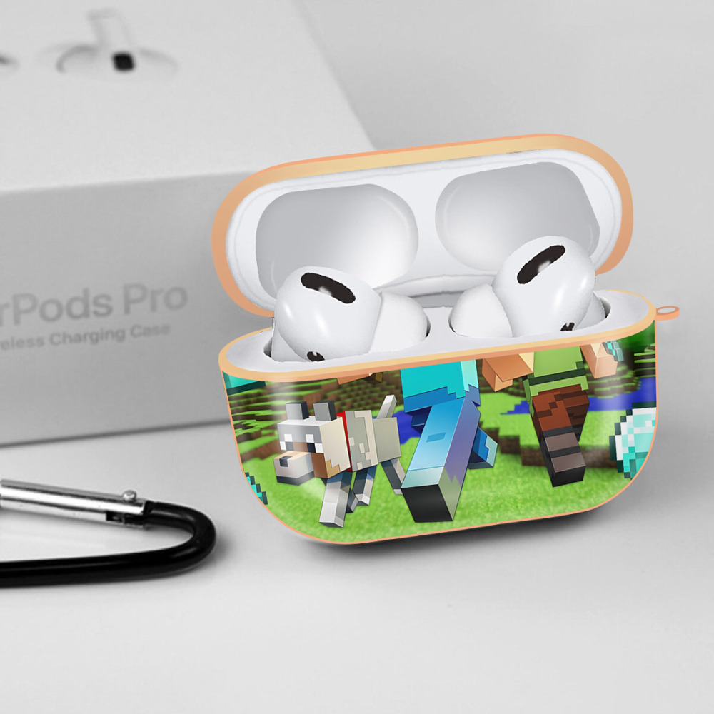 マインクラフト ブロックの世界 Minecraft MC Block world 【AirPods Pro用】ハードシェル保護ケース｜耐衝撃・防指紋・カラビナ付き商品仕様