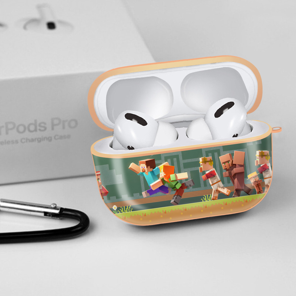マインクラフト ブロックの世界 Minecraft MC Block world 【AirPods Pro用】ハードシェル保護ケース｜耐衝撃・防指紋・カラビナ付き商品仕様