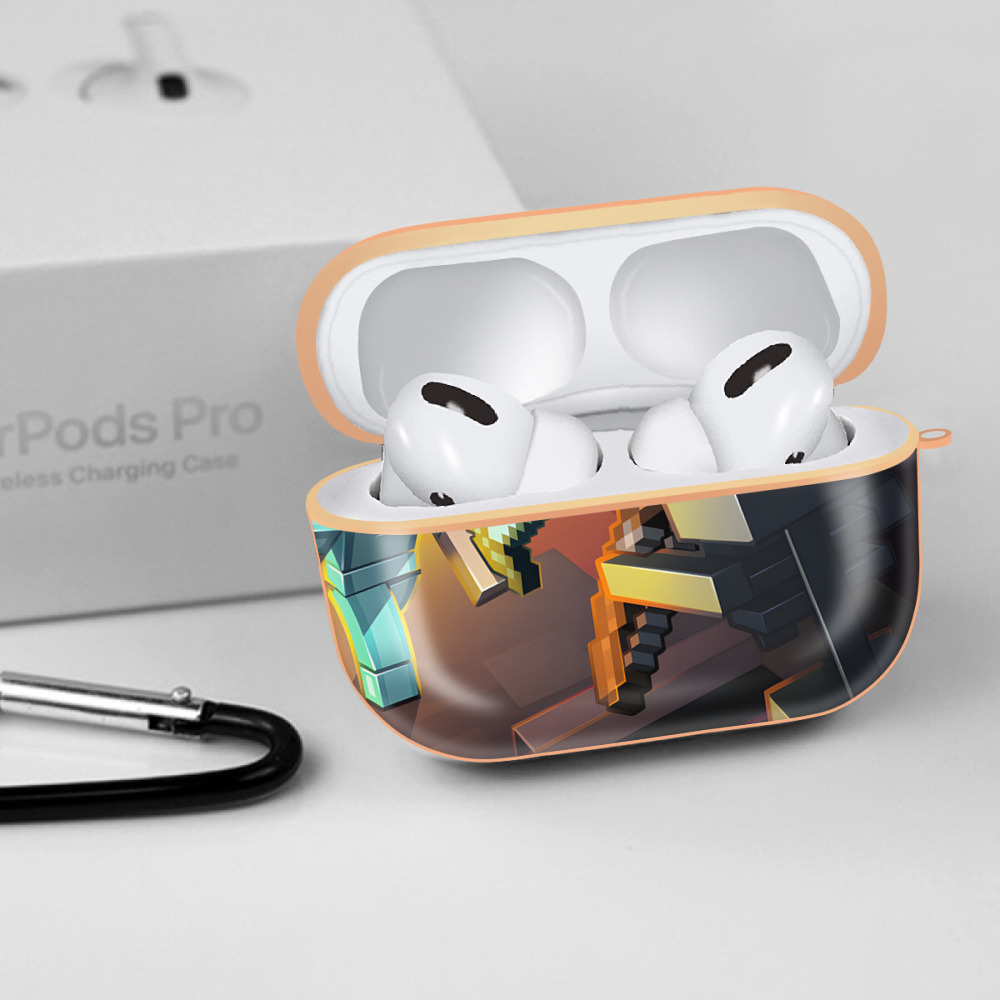 マインクラフト ブロックの世界 Minecraft MC Block world 【AirPods Pro用】ハードシェル保護ケース｜耐衝撃・防指紋・カラビナ付き商品仕様
