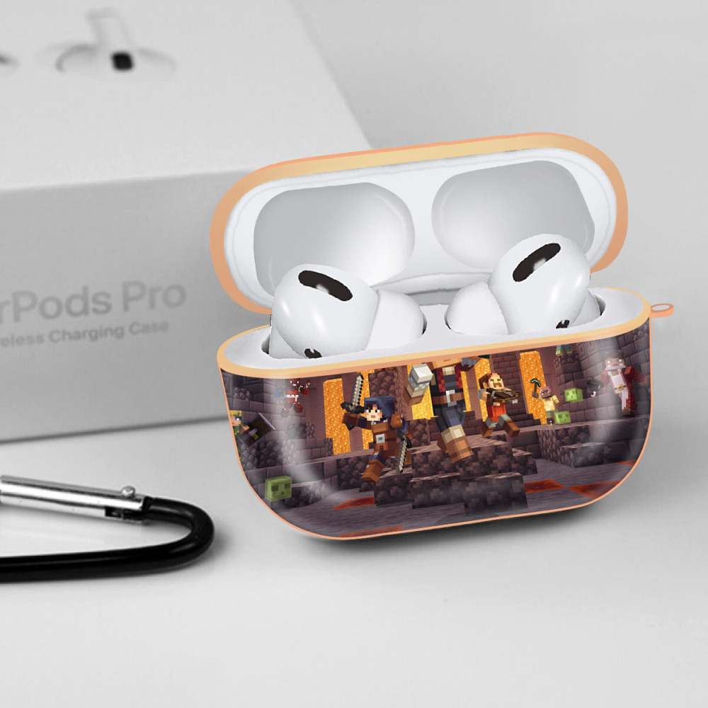 マインクラフト ブロックの世界 Minecraft MC Block world 【AirPods Pro用】ハードシェル保護ケース｜耐衝撃・防指紋・カラビナ付き商品仕様