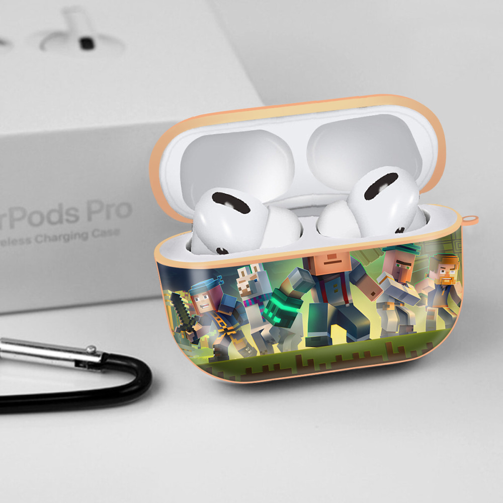 マインクラフト ブロックの世界 Minecraft MC Block world 【AirPods Pro用】ハードシェル保護ケース｜耐衝撃・防指紋・カラビナ付き商品仕様