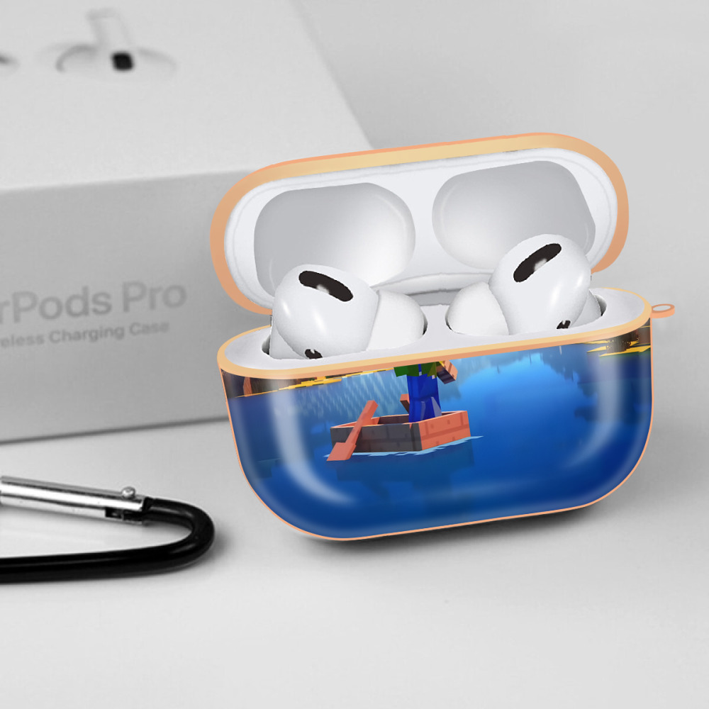 マインクラフト ブロックの世界 Minecraft MC Block world 【AirPods Pro用】ハードシェル保護ケース｜耐衝撃・防指紋・カラビナ付き商品仕様