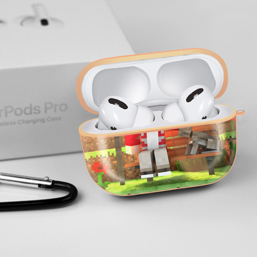 マインクラフト ブロックの世界 Minecraft MC Block world 【AirPods Pro用】ハードシェル保護ケース｜耐衝撃・防指紋・カラビナ付き商品仕様