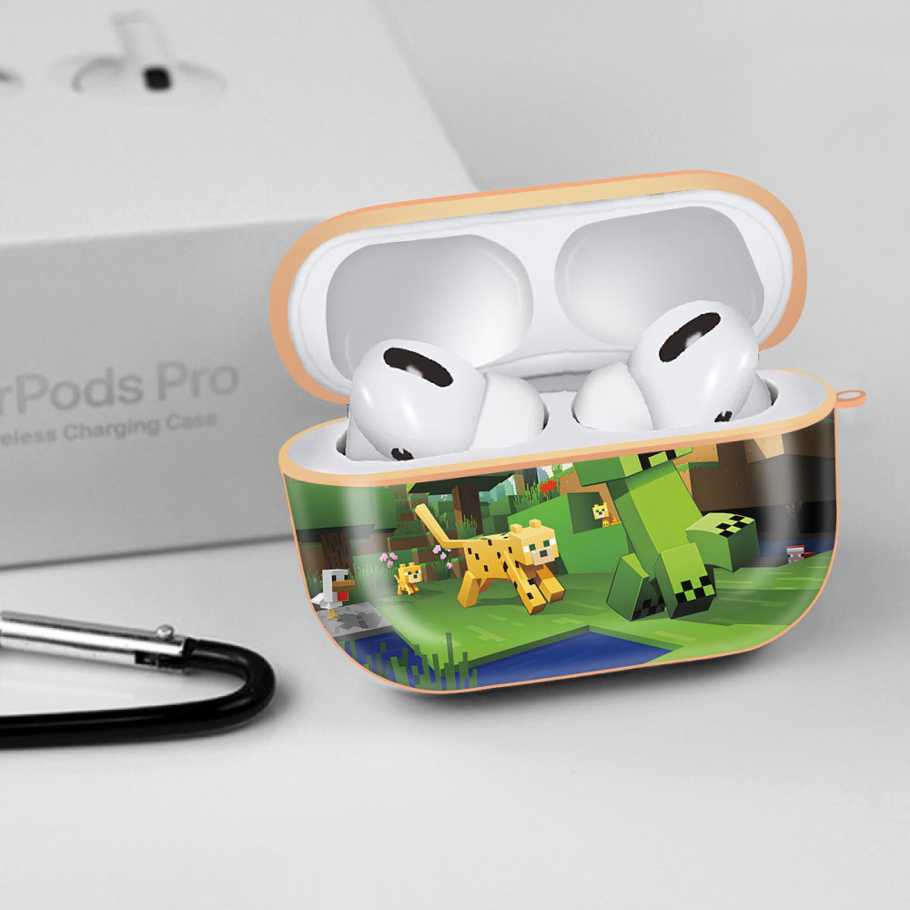 マインクラフト ブロックの世界 Minecraft MC Block world 【AirPods Pro用】ハードシェル保護ケース｜耐衝撃・防指紋・カラビナ付き商品仕様