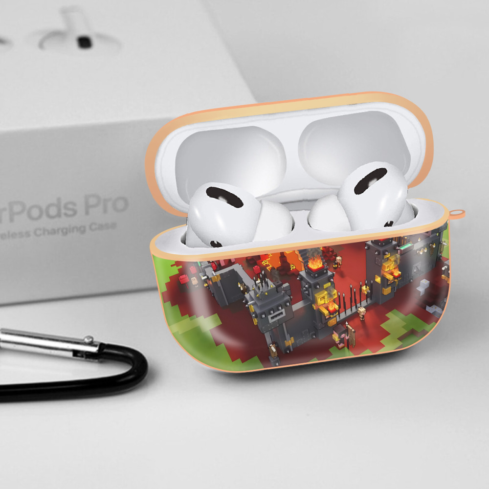 マインクラフト ブロックの世界 Minecraft MC Block world 【AirPods Pro用】ハードシェル保護ケース｜耐衝撃・防指紋・カラビナ付き商品仕様