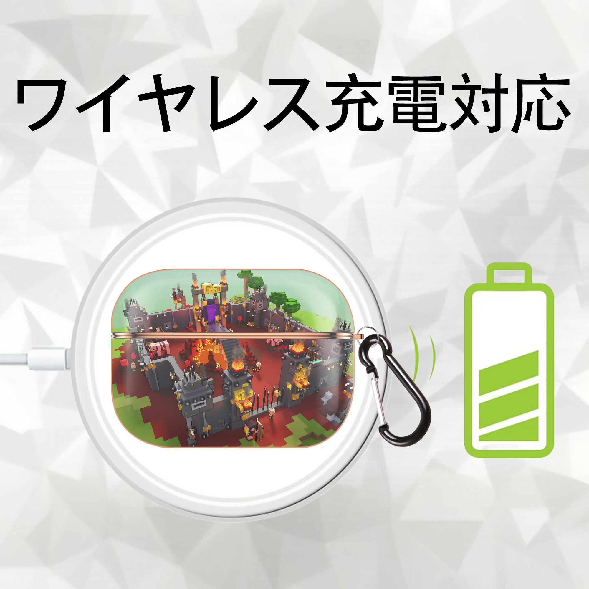 マインクラフト ブロックの世界 Minecraft MC Block world 【AirPods Pro用】ハードシェル保護ケース｜耐衝撃・防指紋・カラビナ付き商品仕様