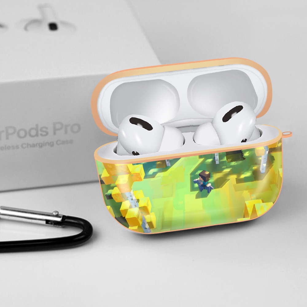 マインクラフト ブロックの世界 Minecraft MC Block world 【AirPods Pro用】ハードシェル保護ケース｜耐衝撃・防指紋・カラビナ付き商品仕様