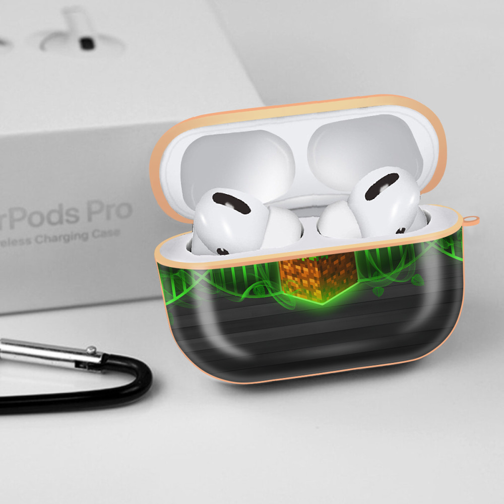 マインクラフト ブロックの世界 Minecraft MC Block world 【AirPods Pro用】ハードシェル保護ケース｜耐衝撃・防指紋・カラビナ付き商品仕様
