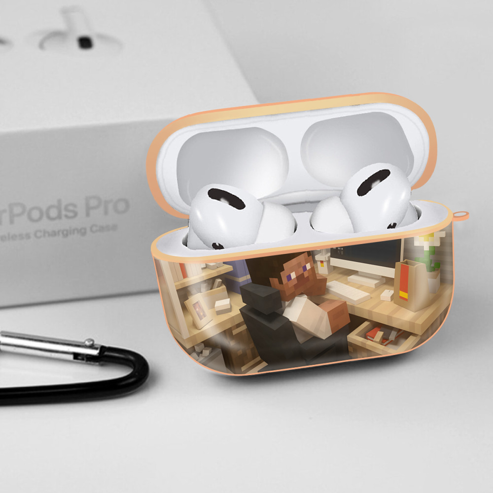 マインクラフト ブロックの世界 Minecraft MC Block world 【AirPods Pro用】ハードシェル保護ケース｜耐衝撃・防指紋・カラビナ付き商品仕様