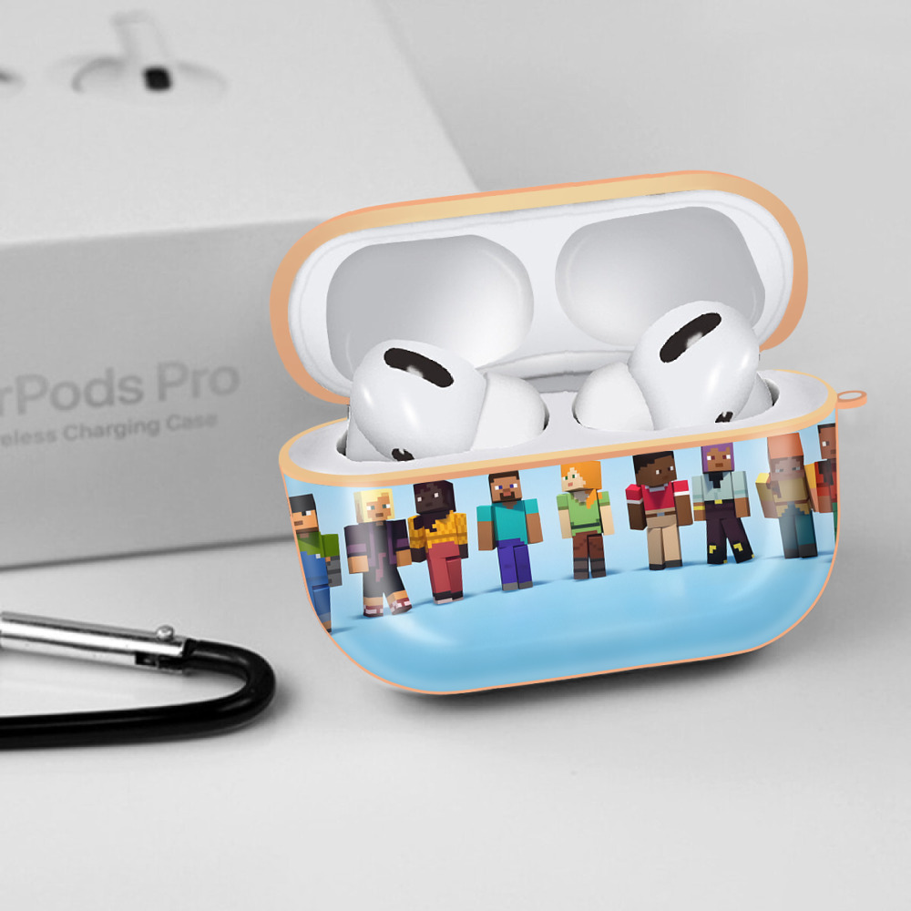 マインクラフト ブロックの世界 Minecraft MC Block world 【AirPods Pro用】ハードシェル保護ケース｜耐衝撃・防指紋・カラビナ付き商品仕様