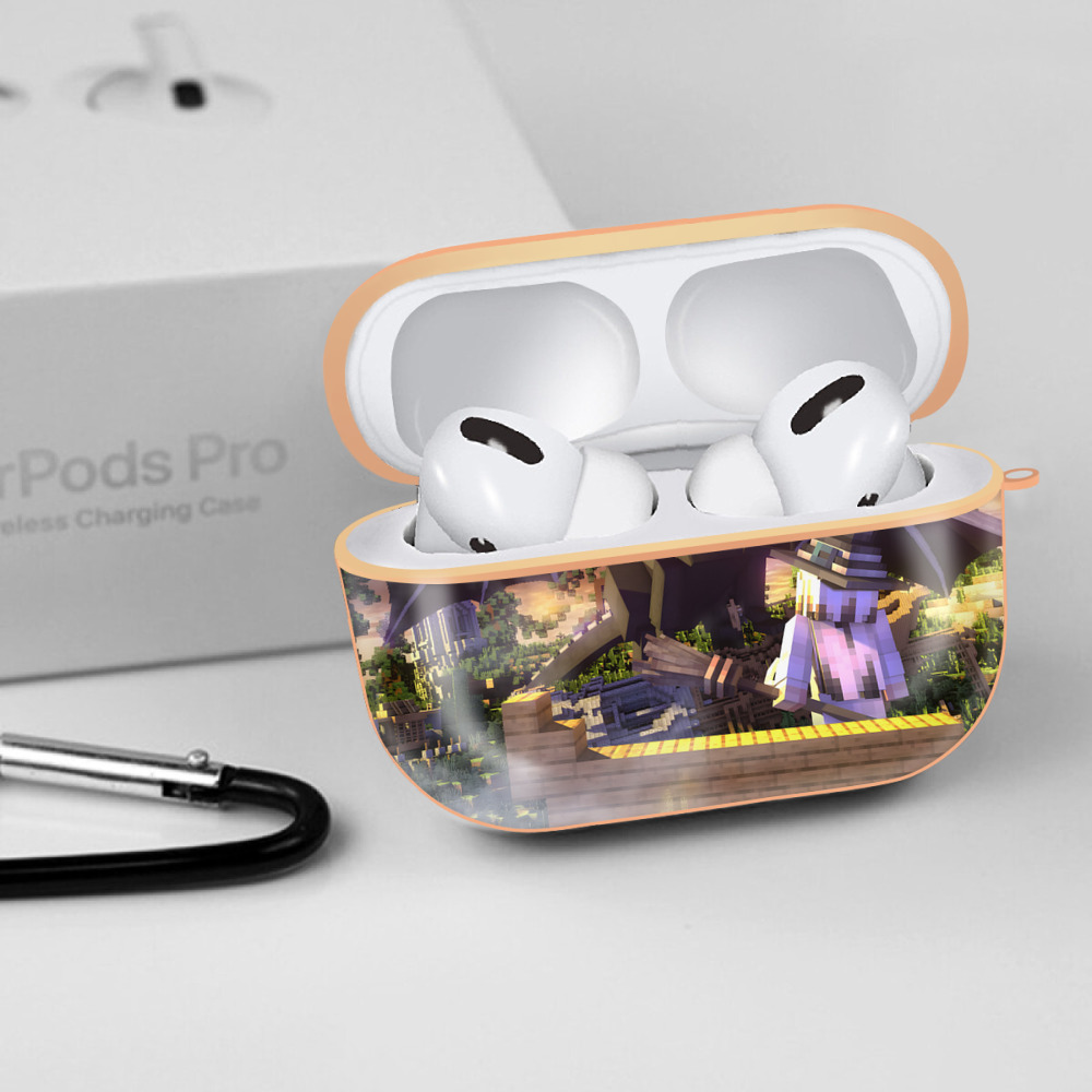 マインクラフト ブロックの世界 Minecraft MC Block world 【AirPods Pro用】ハードシェル保護ケース｜耐衝撃・防指紋・カラビナ付き商品仕様