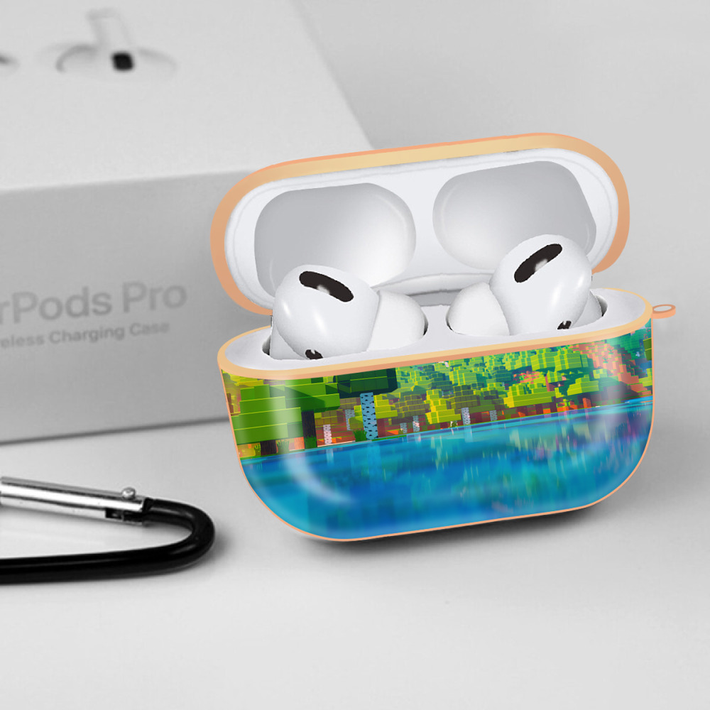 マインクラフト ブロックの世界 Minecraft MC Block world 【AirPods Pro用】ハードシェル保護ケース｜耐衝撃・防指紋・カラビナ付き商品仕様