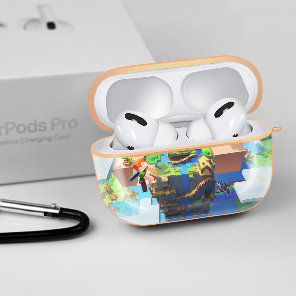 マインクラフト ブロックの世界 Minecraft MC Block world 【AirPods Pro用】ハードシェル保護ケース｜耐衝撃・防指紋・カラビナ付き商品仕様