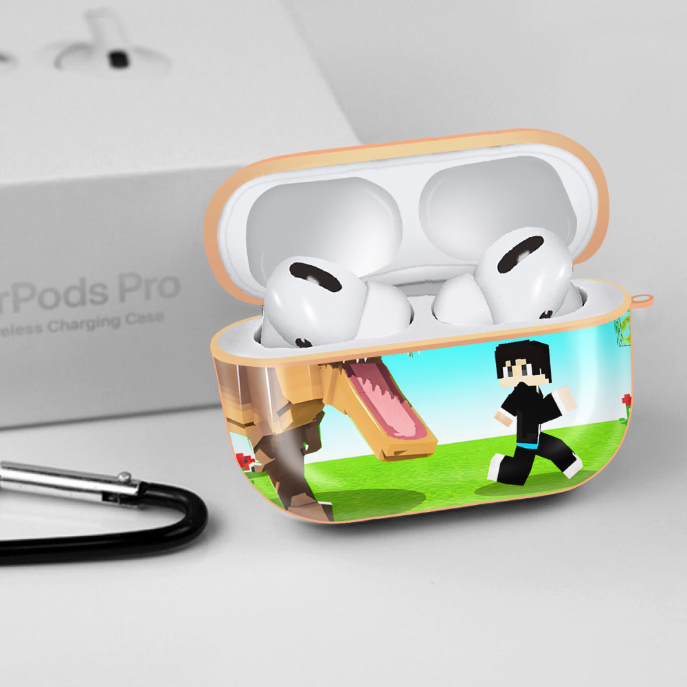 マインクラフト ブロックの世界 Minecraft MC Block world 【AirPods Pro用】ハードシェル保護ケース｜耐衝撃・防指紋・カラビナ付き商品仕様