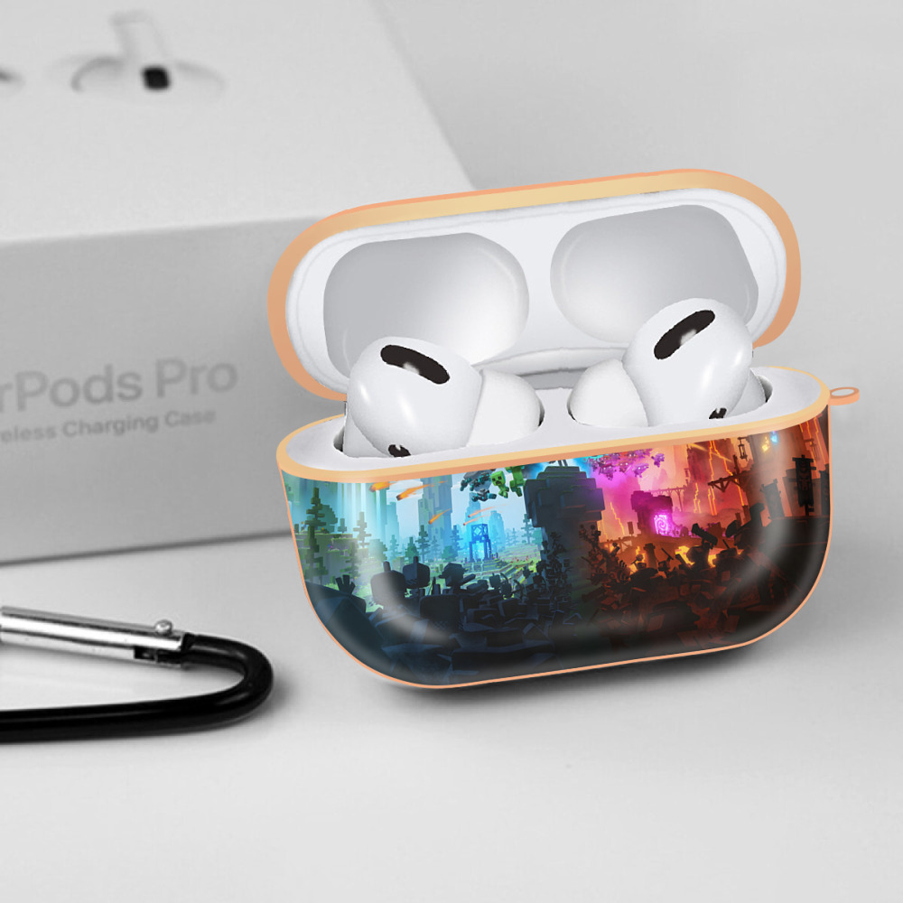 マインクラフト ブロックの世界 Minecraft MC Block world 【AirPods Pro用】ハードシェル保護ケース｜耐衝撃・防指紋・カラビナ付き商品仕様