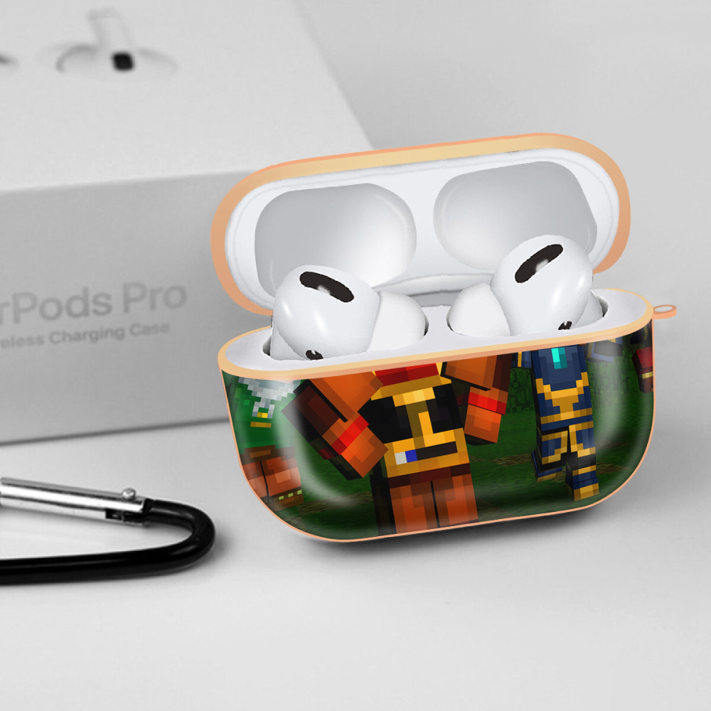 マインクラフト ブロックの世界 Minecraft MC Block world 【AirPods Pro用】ハードシェル保護ケース｜耐衝撃・防指紋・カラビナ付き商品仕様