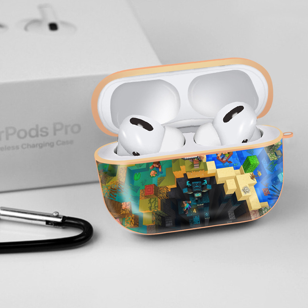 マインクラフト ブロックの世界 Minecraft MC Block world 【AirPods Pro用】ハードシェル保護ケース｜耐衝撃・防指紋・カラビナ付き商品仕様