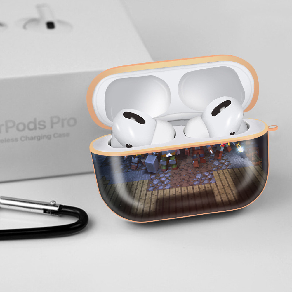 マインクラフト ブロックの世界 Minecraft MC Block world 【AirPods Pro用】ハードシェル保護ケース｜耐衝撃・防指紋・カラビナ付き商品仕様