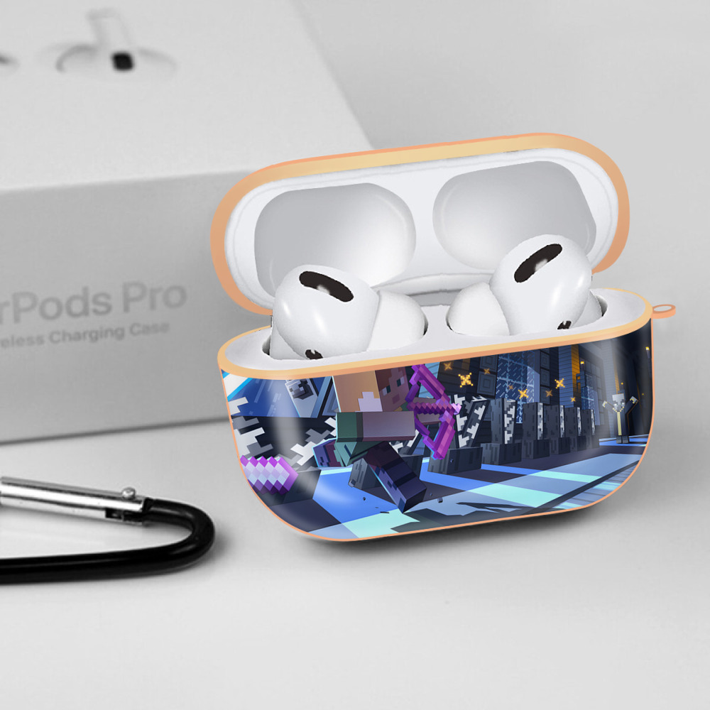 マインクラフト ブロックの世界 Minecraft MC Block world 【AirPods Pro用】ハードシェル保護ケース｜耐衝撃・防指紋・カラビナ付き商品仕様