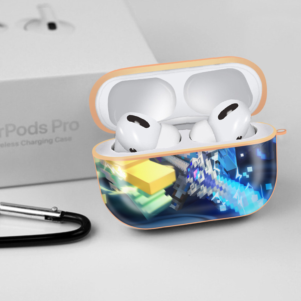 マインクラフト ブロックの世界 Minecraft MC Block world 【AirPods Pro用】ハードシェル保護ケース｜耐衝撃・防指紋・カラビナ付き商品仕様