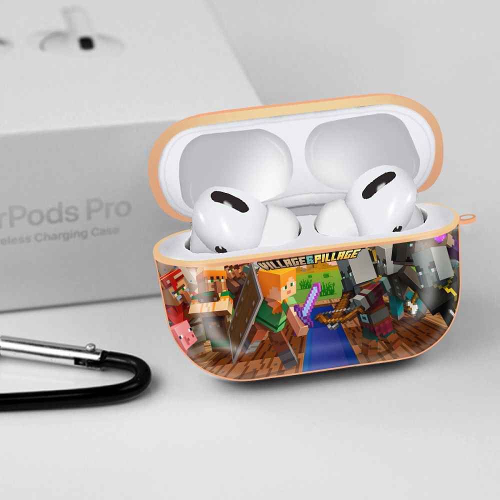 マインクラフト ブロックの世界 Minecraft MC Block world 【AirPods Pro用】ハードシェル保護ケース｜耐衝撃・防指紋・カラビナ付き商品仕様