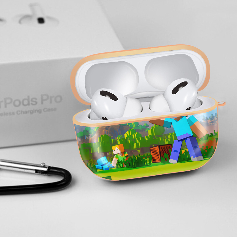 マインクラフト ブロックの世界 Minecraft MC Block world 【AirPods Pro用】ハードシェル保護ケース｜耐衝撃・防指紋・カラビナ付き商品仕様