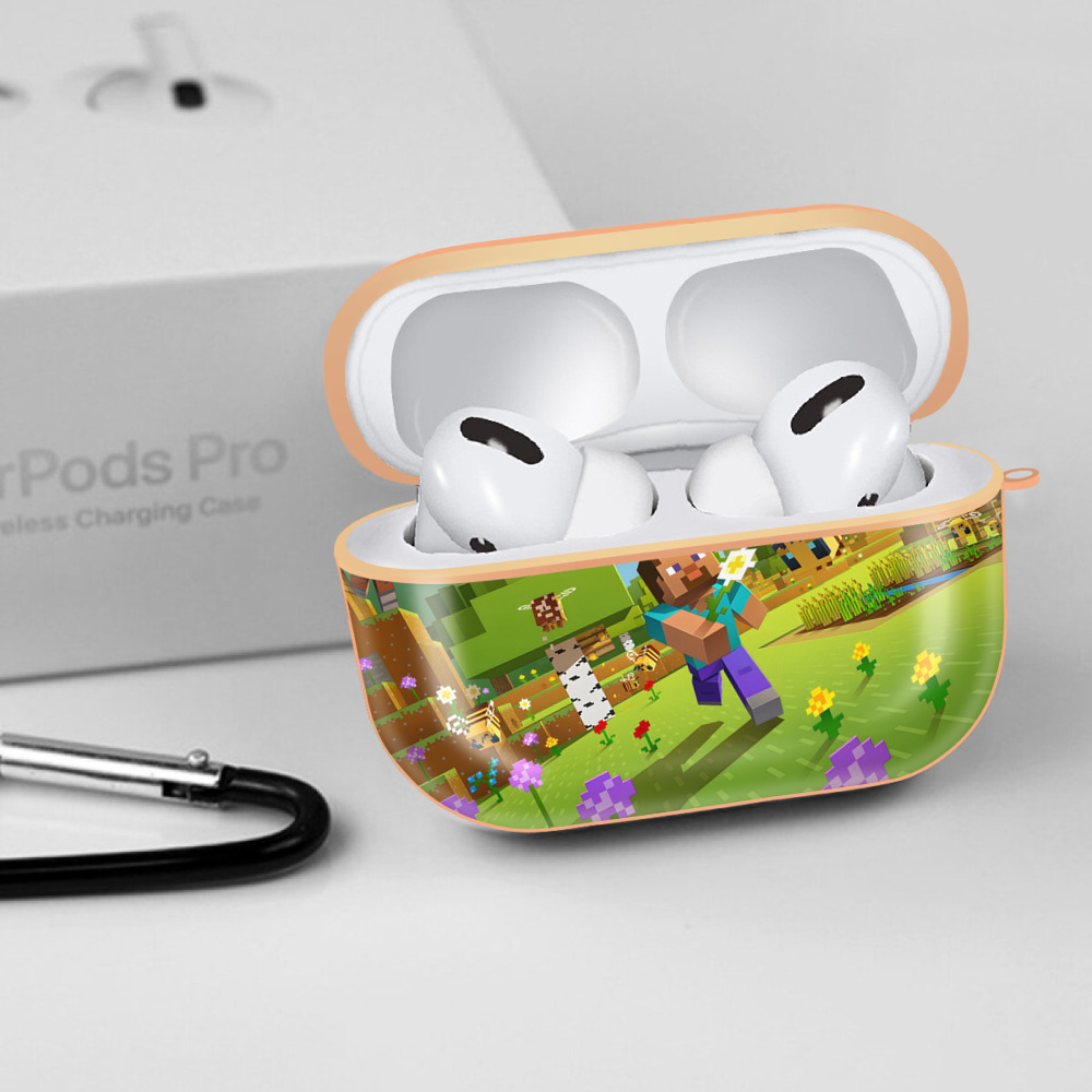 マインクラフト ブロックの世界 Minecraft MC Block world 【AirPods Pro用】ハードシェル保護ケース｜耐衝撃・防指紋・カラビナ付き商品仕様