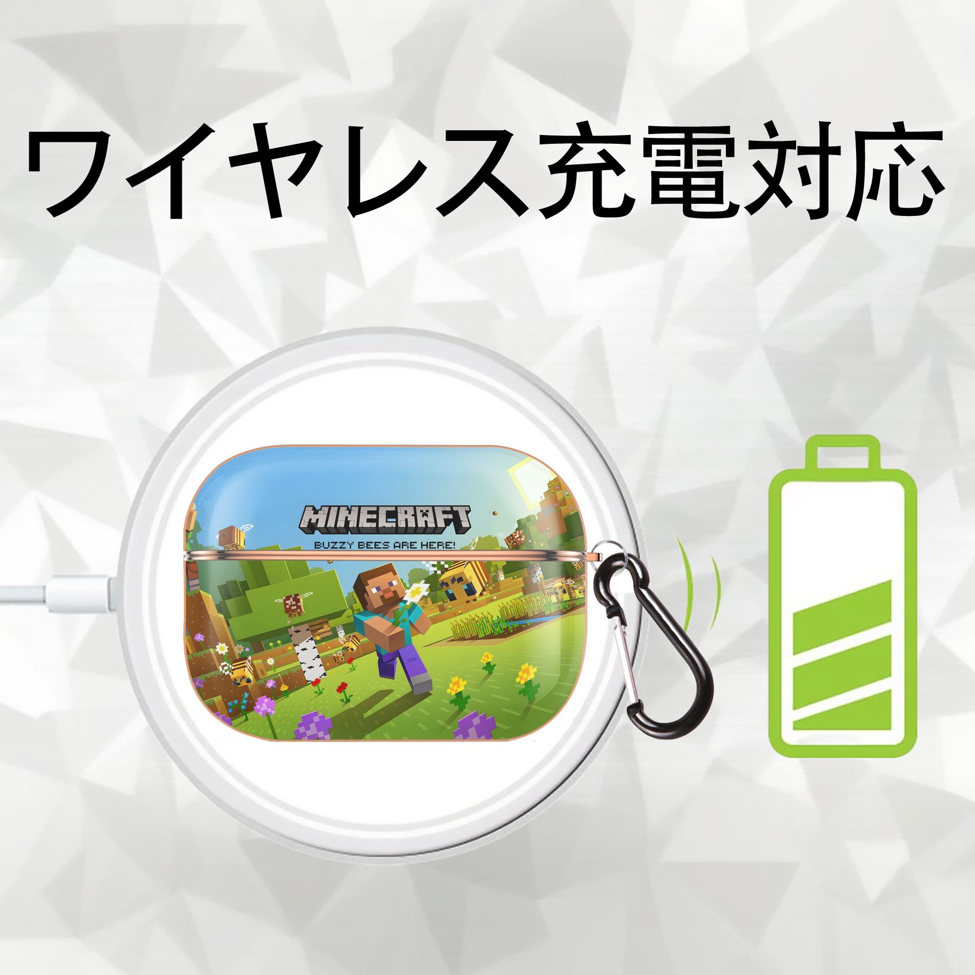 マインクラフト ブロックの世界 Minecraft MC Block world 【AirPods Pro用】ハードシェル保護ケース｜耐衝撃・防指紋・カラビナ付き商品仕様