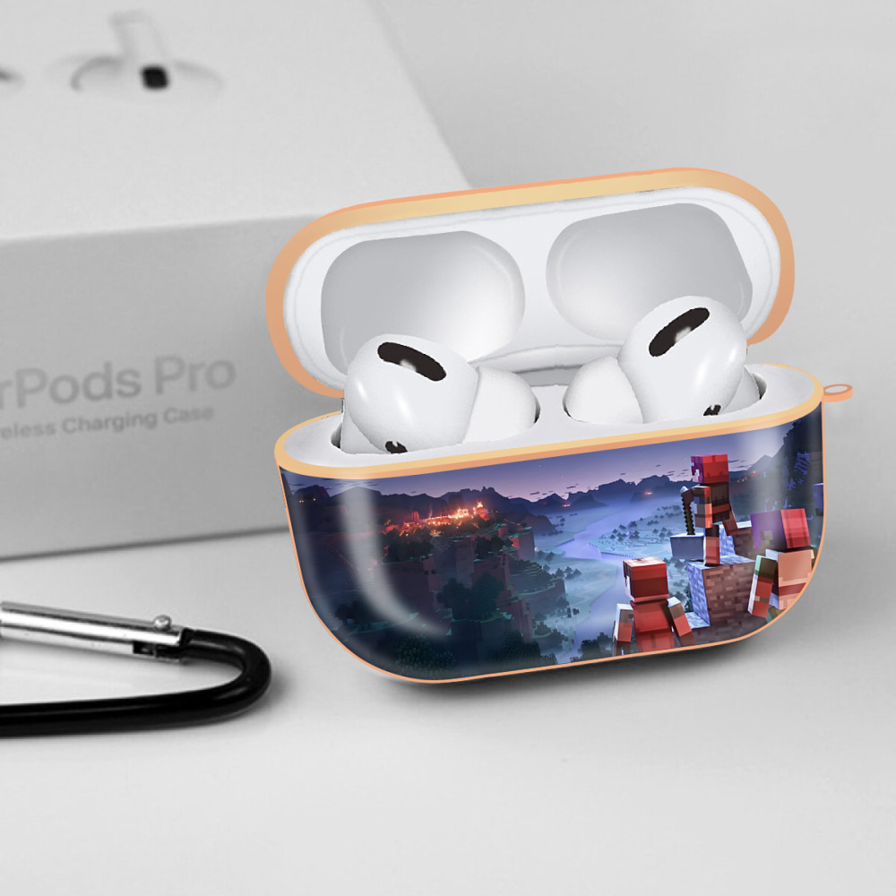 マインクラフト ブロックの世界 Minecraft MC Block world 【AirPods Pro用】ハードシェル保護ケース｜耐衝撃・防指紋・カラビナ付き商品仕様