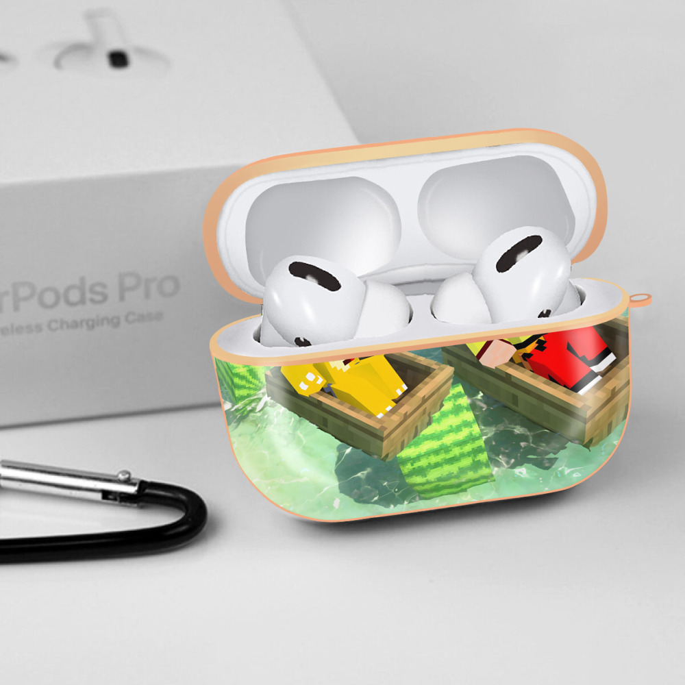 マインクラフト ブロックの世界 Minecraft MC Block world 【AirPods Pro用】ハードシェル保護ケース｜耐衝撃・防指紋・カラビナ付き商品仕様