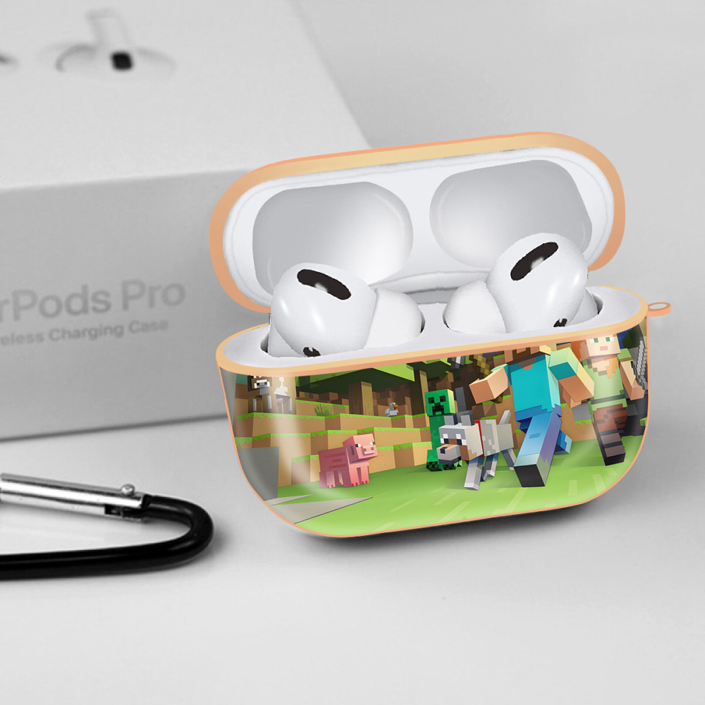 マインクラフト ブロックの世界 Minecraft MC Block world 【AirPods Pro用】ハードシェル保護ケース｜耐衝撃・防指紋・カラビナ付き商品仕様