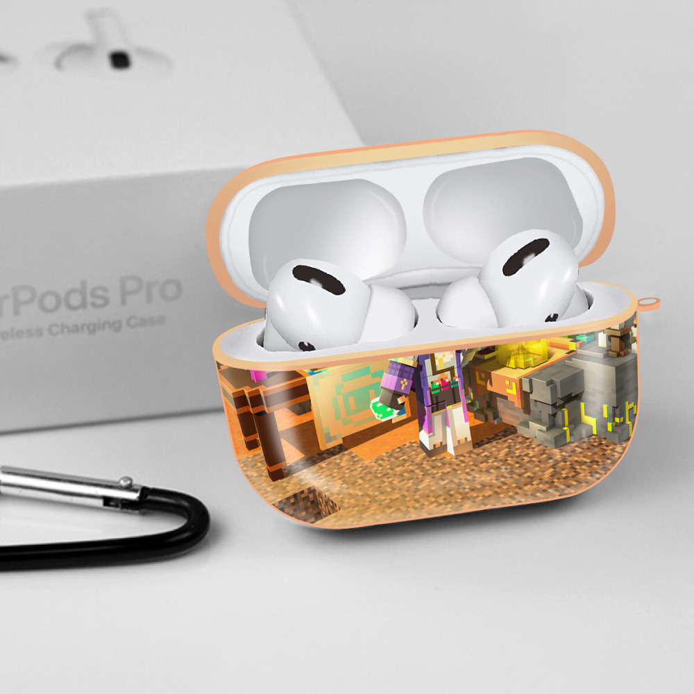 マインクラフト ブロックの世界 Minecraft MC Block world 【AirPods Pro用】ハードシェル保護ケース｜耐衝撃・防指紋・カラビナ付き商品仕様