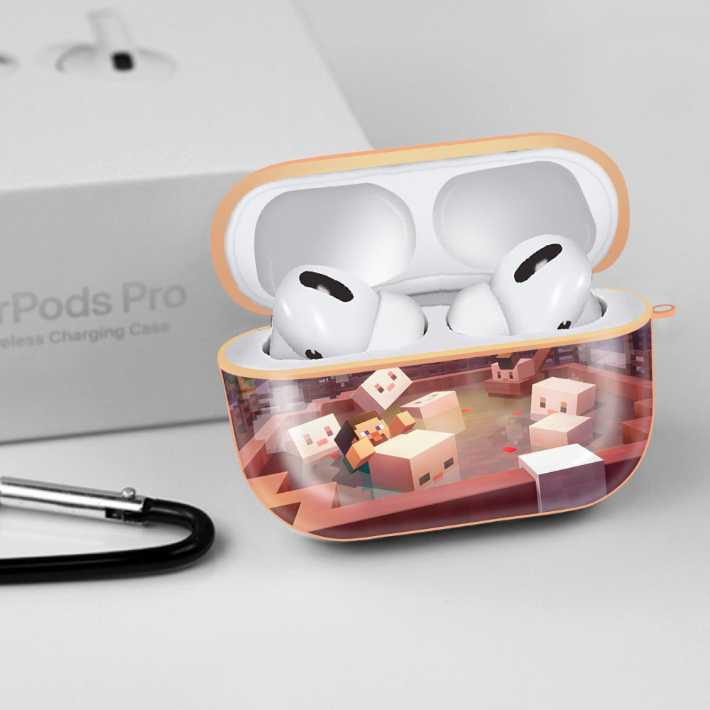 マインクラフト ブロックの世界 Minecraft MC Block world 【AirPods Pro用】ハードシェル保護ケース｜耐衝撃・防指紋・カラビナ付き商品仕様