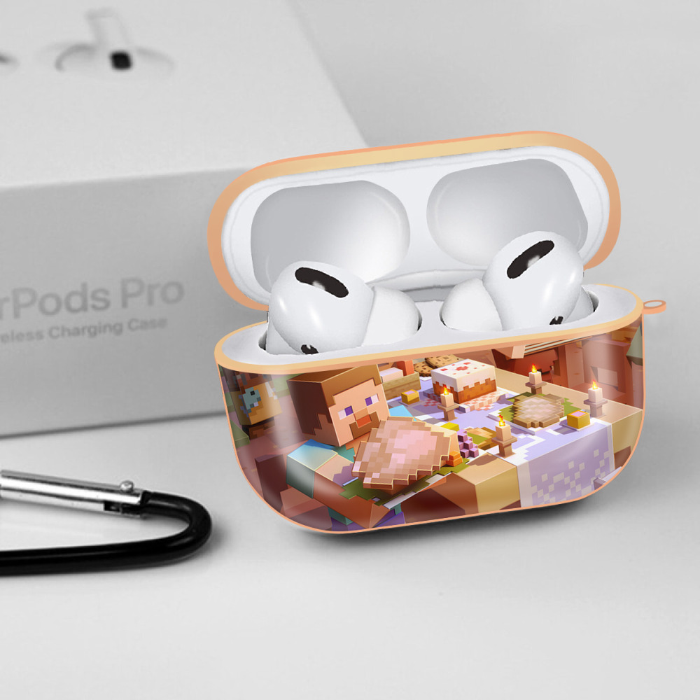 マインクラフト ブロックの世界 Minecraft MC Block world 【AirPods Pro用】ハードシェル保護ケース｜耐衝撃・防指紋・カラビナ付き商品仕様
