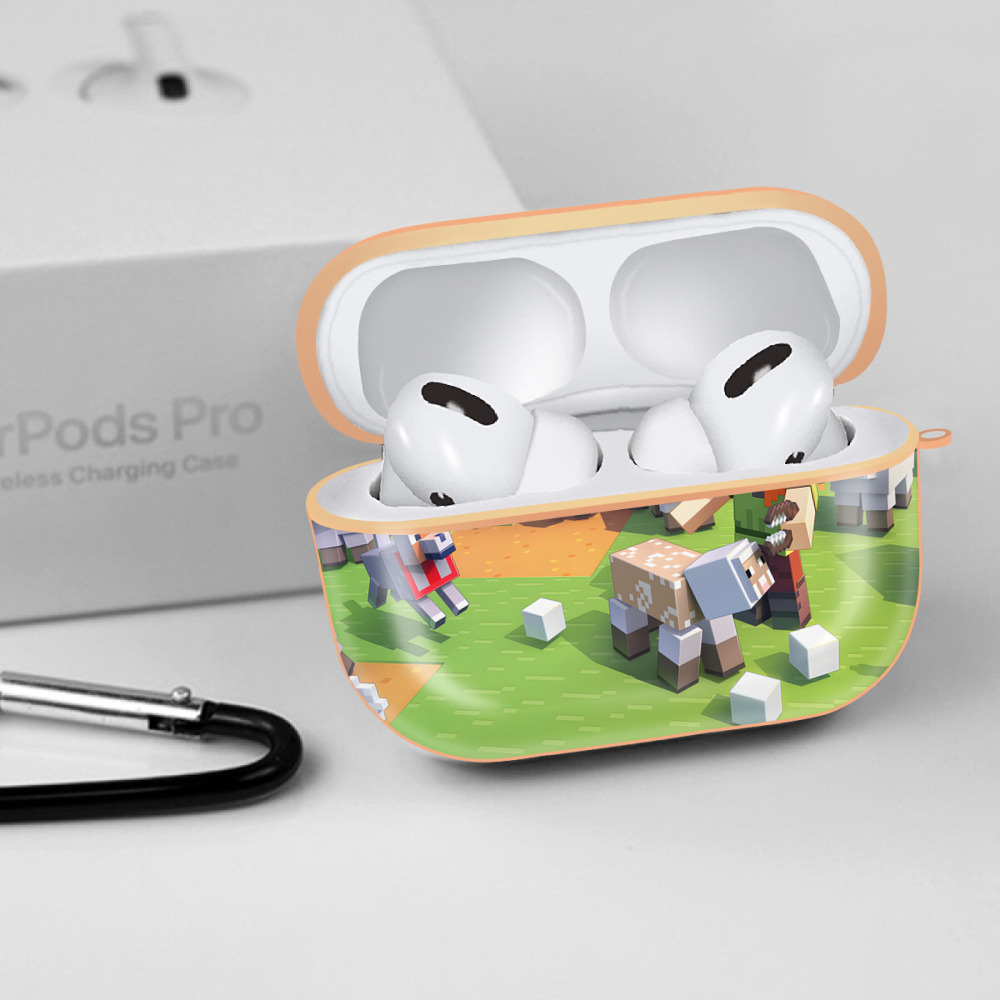 マインクラフト ブロックの世界 Minecraft MC Block world 【AirPods Pro用】ハードシェル保護ケース｜耐衝撃・防指紋・カラビナ付き商品仕様