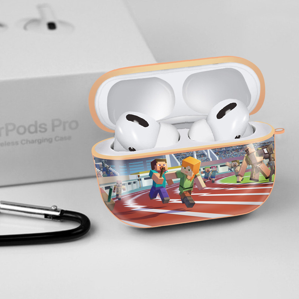 マインクラフト ブロックの世界 Minecraft MC Block world 【AirPods Pro用】ハードシェル保護ケース｜耐衝撃・防指紋・カラビナ付き商品仕様