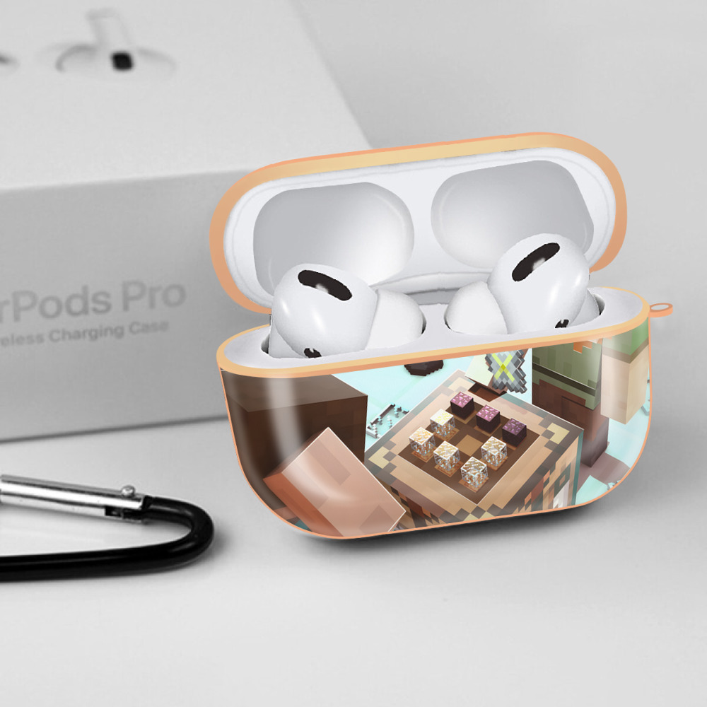 マインクラフト ブロックの世界 Minecraft MC Block world 【AirPods Pro用】ハードシェル保護ケース｜耐衝撃・防指紋・カラビナ付き商品仕様
