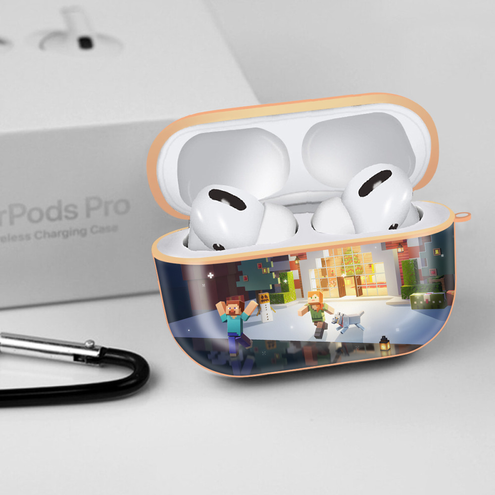 マインクラフト ブロックの世界 Minecraft MC Block world 【AirPods Pro用】ハードシェル保護ケース｜耐衝撃・防指紋・カラビナ付き商品仕様