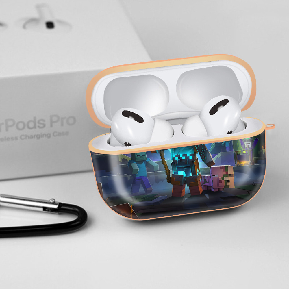 マインクラフト ブロックの世界 Minecraft MC Block world 【AirPods Pro用】ハードシェル保護ケース｜耐衝撃・防指紋・カラビナ付き商品仕様