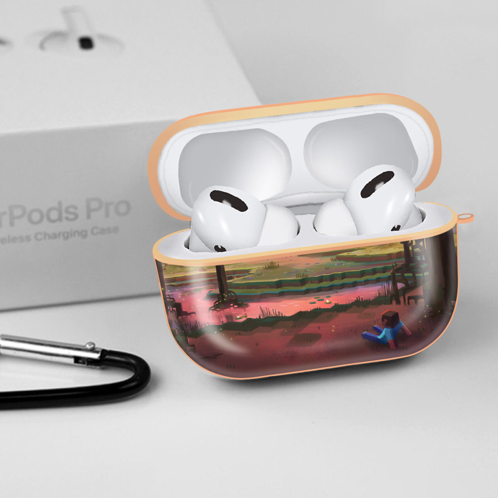 マインクラフト ブロックの世界 Minecraft MC Block world 【AirPods Pro用】ハードシェル保護ケース｜耐衝撃・防指紋・カラビナ付き商品仕様