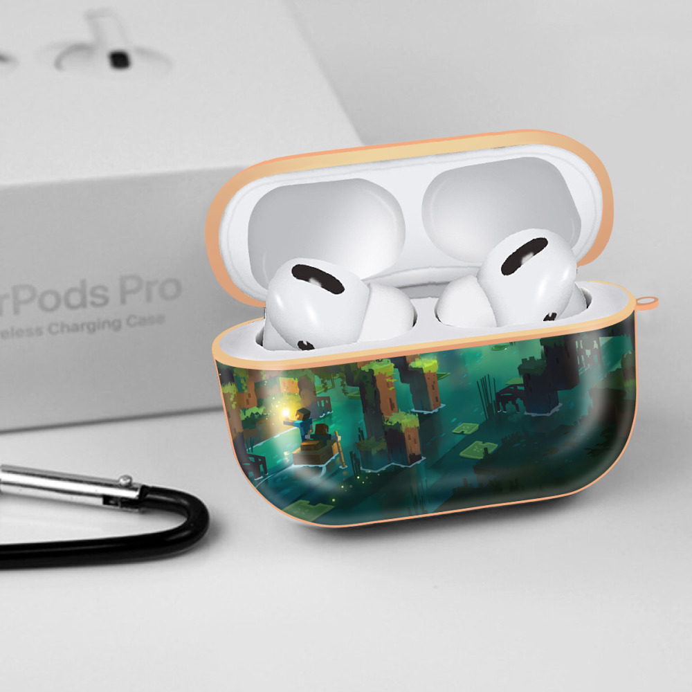 マインクラフト ブロックの世界 Minecraft MC Block world 【AirPods Pro用】ハードシェル保護ケース｜耐衝撃・防指紋・カラビナ付き商品仕様