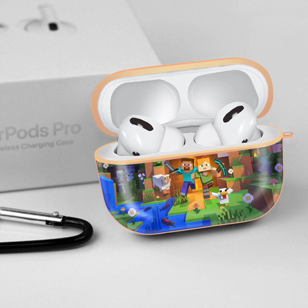 マインクラフト ブロックの世界 Minecraft MC Block world 【AirPods Pro用】ハードシェル保護ケース｜耐衝撃・防指紋・カラビナ付き商品仕様