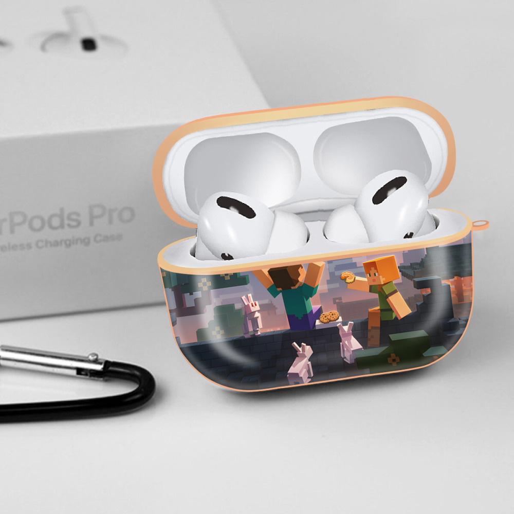 マインクラフト ブロックの世界 Minecraft MC Block world 【AirPods Pro用】ハードシェル保護ケース｜耐衝撃・防指紋・カラビナ付き商品仕様