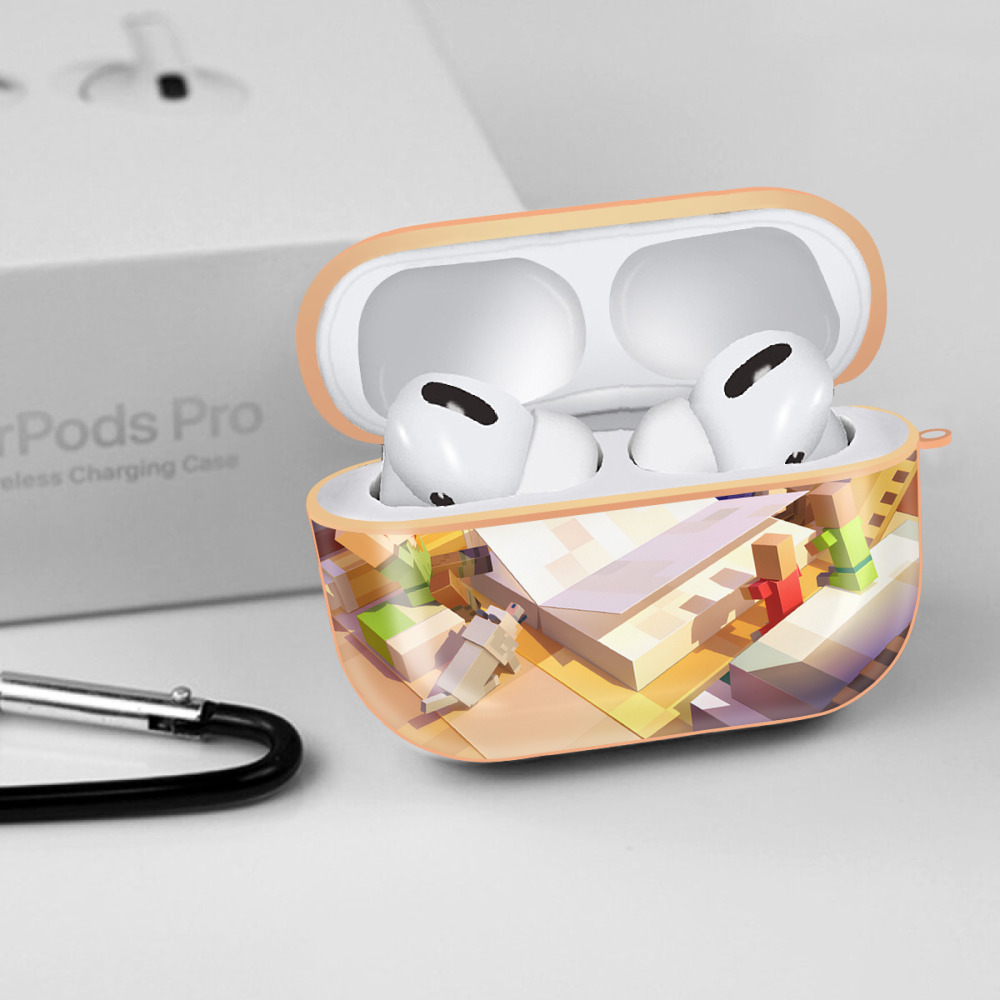 マインクラフト ブロックの世界 Minecraft MC Block world 【AirPods Pro用】ハードシェル保護ケース｜耐衝撃・防指紋・カラビナ付き商品仕様