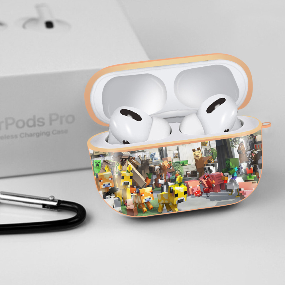 マインクラフト ブロックの世界 Minecraft MC Block world 【AirPods Pro用】ハードシェル保護ケース｜耐衝撃・防指紋・カラビナ付き商品仕様
