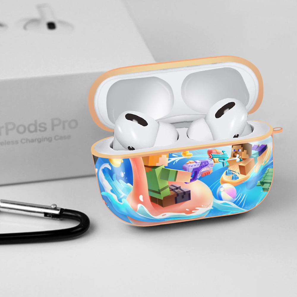 マインクラフト ブロックの世界 Minecraft MC Block world 【AirPods Pro用】ハードシェル保護ケース｜耐衝撃・防指紋・カラビナ付き商品仕様