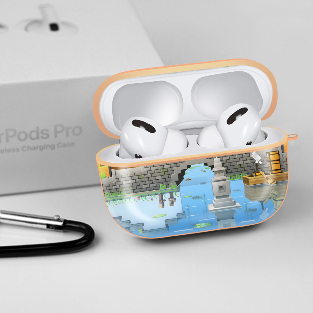 マインクラフト ブロックの世界 Minecraft MC Block world 【AirPods Pro用】ハードシェル保護ケース｜耐衝撃・防指紋・カラビナ付き商品仕様