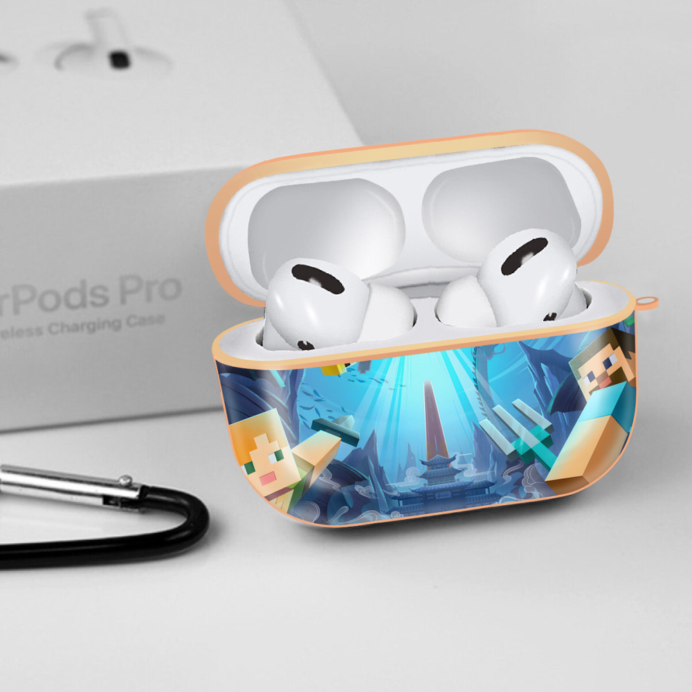 マインクラフト ブロックの世界 Minecraft MC Block world 【AirPods Pro用】ハードシェル保護ケース｜耐衝撃・防指紋・カラビナ付き商品仕様