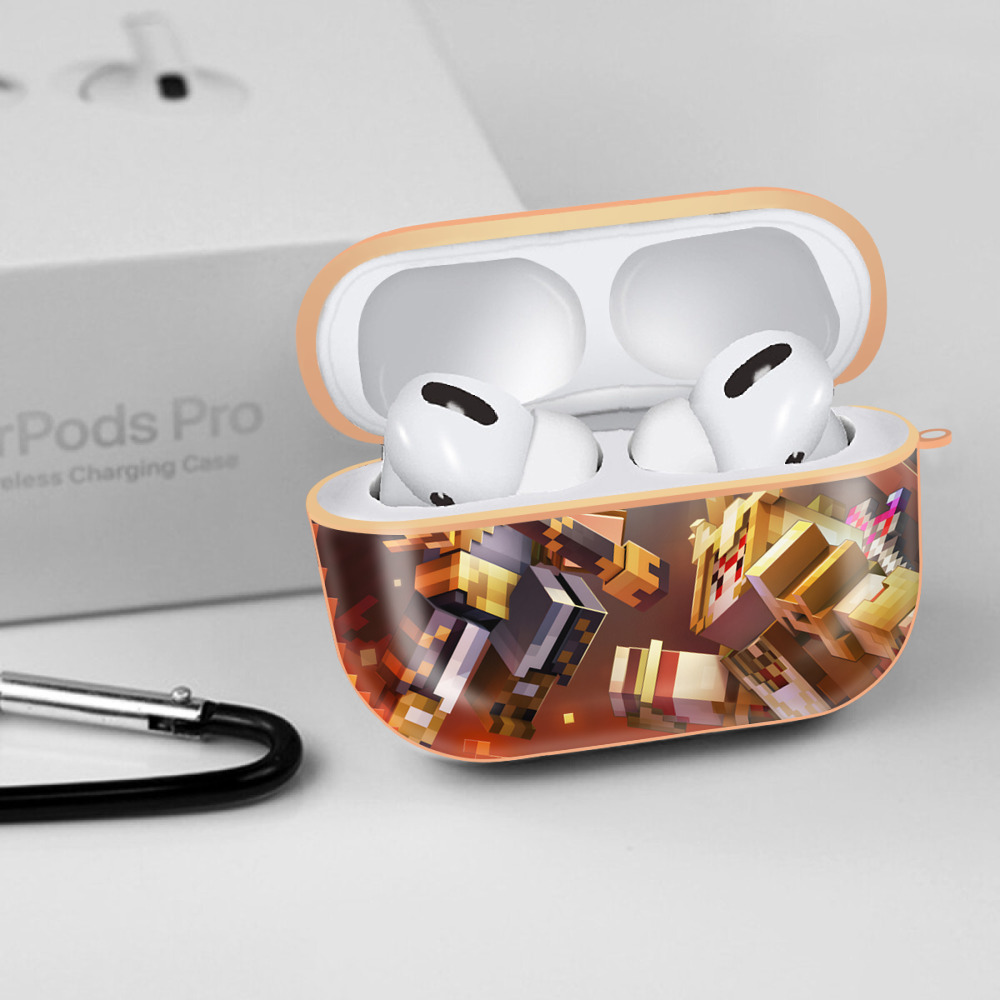 マインクラフト ブロックの世界 Minecraft MC Block world 【AirPods Pro用】ハードシェル保護ケース｜耐衝撃・防指紋・カラビナ付き商品仕様