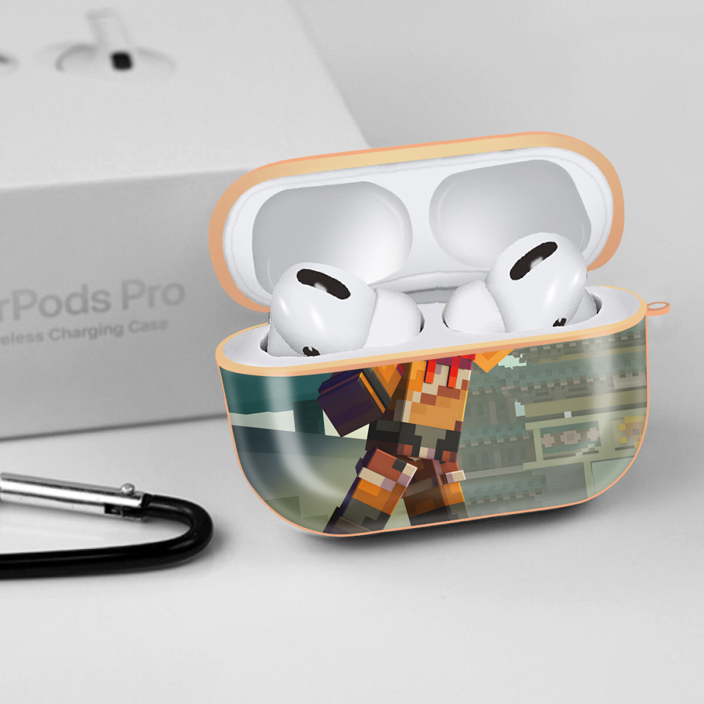 マインクラフト ブロックの世界 Minecraft MC Block world 【AirPods Pro用】ハードシェル保護ケース｜耐衝撃・防指紋・カラビナ付き商品仕様